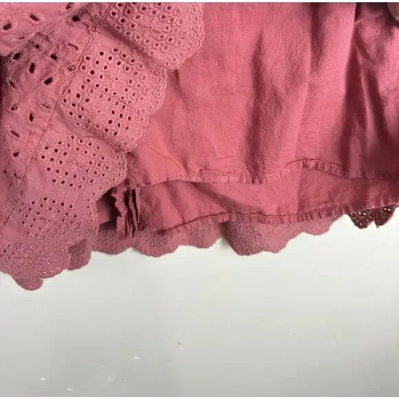 Mustard Seed Rust Eyelet Romper Dress Women’s S Terracotta Ruffle Boho Playsuit - Picture 10 of 16